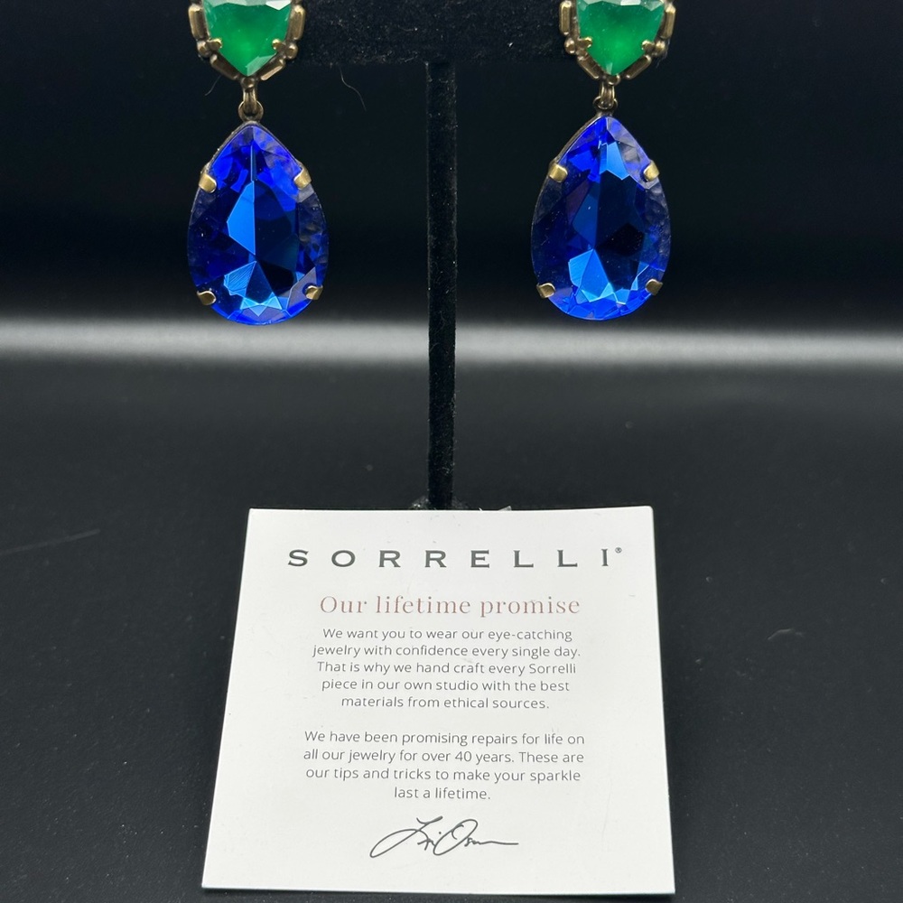 Sorrelli Vibrant Blue and Green Teardrop Earrings - Picture 2 of 2